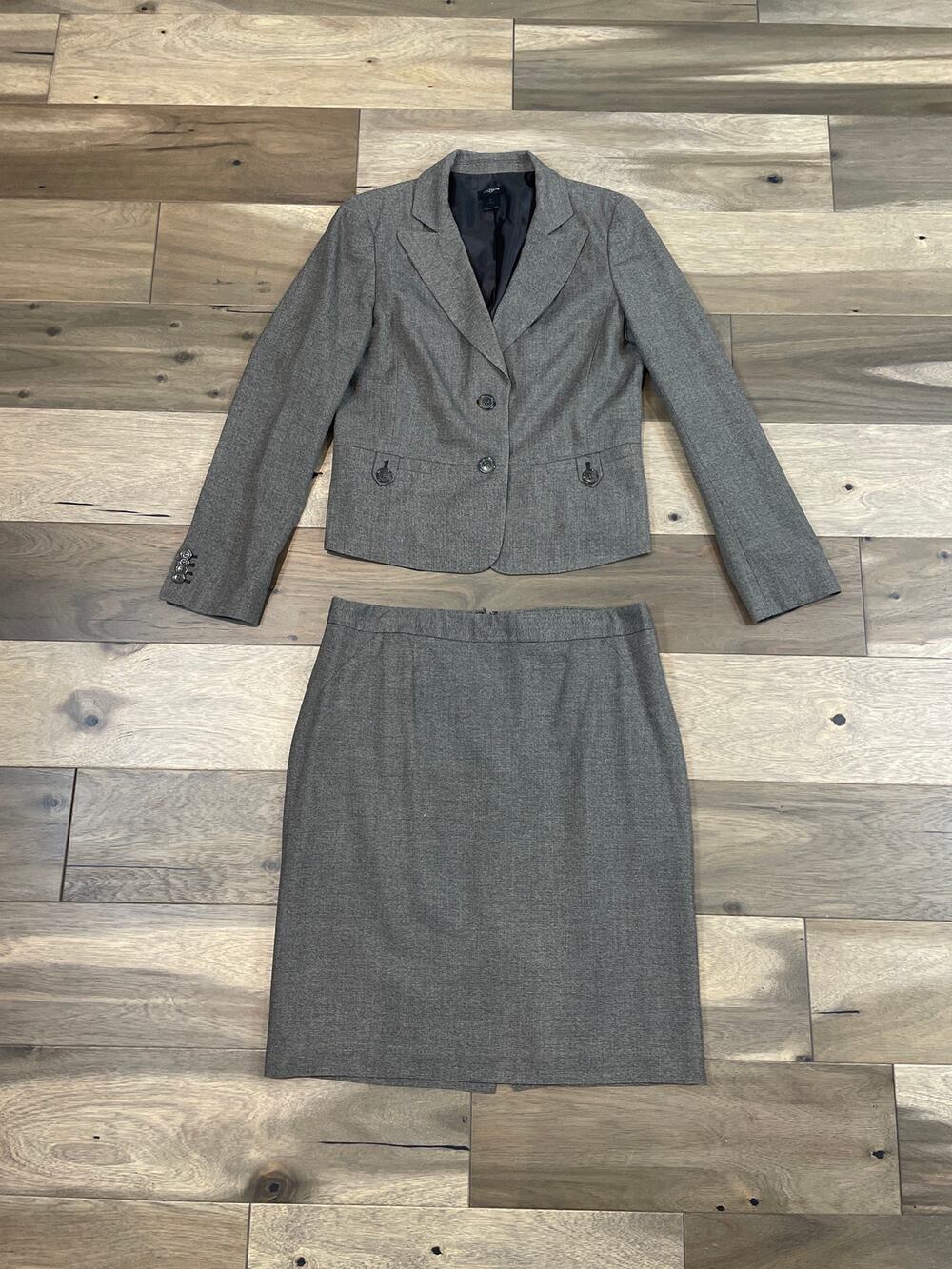 Ann Taylor Tweed Blazer Skirt Suit Set Size 10 Brown Tan Lined